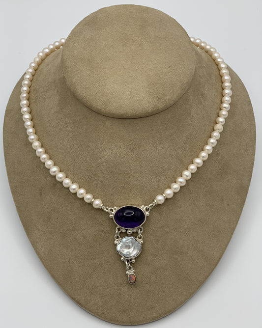 Katherine Palmer Amethyst, Pearl, and Opal Necklace