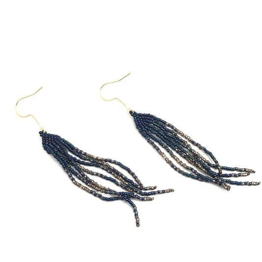 Vita Schneider Beaded Fringe Earrings, Dark Blue