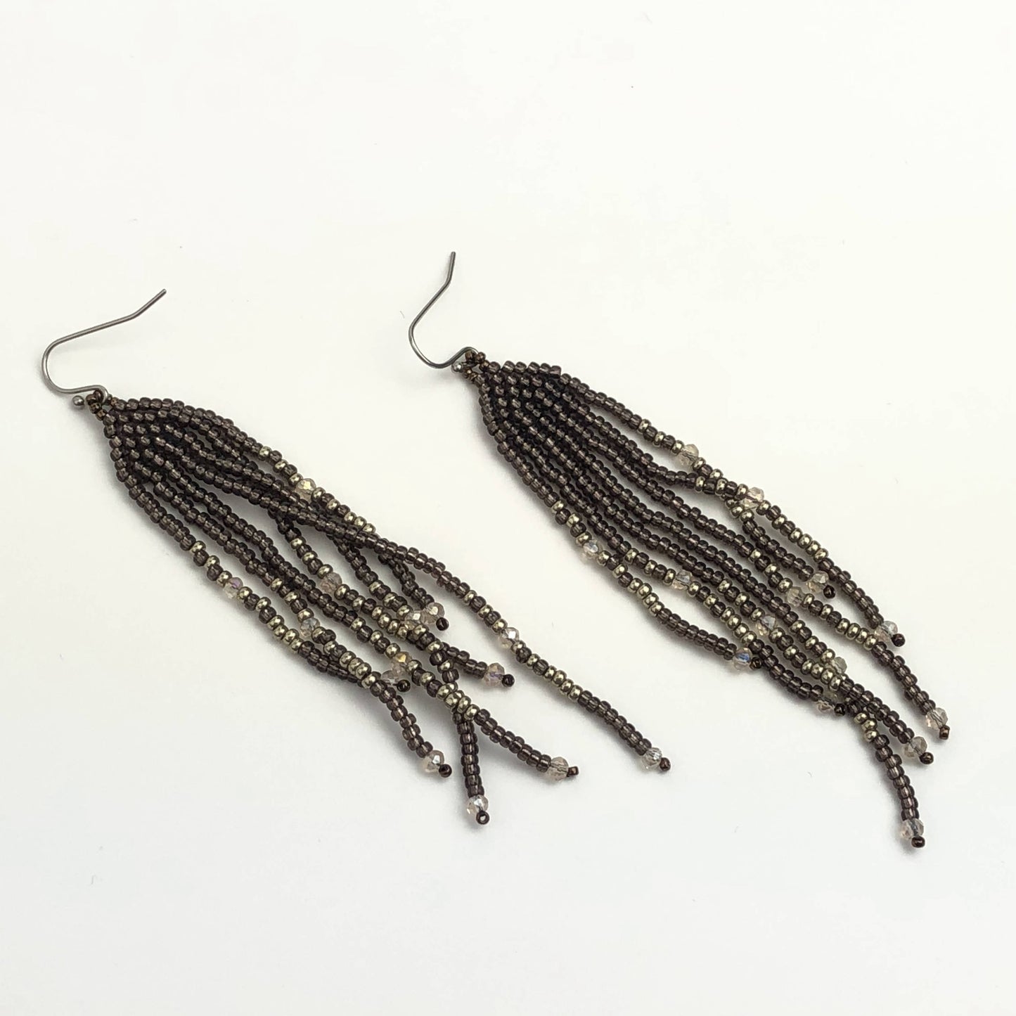 Vita Schneider Beaded Fringe Earrings, Brown/Crystals