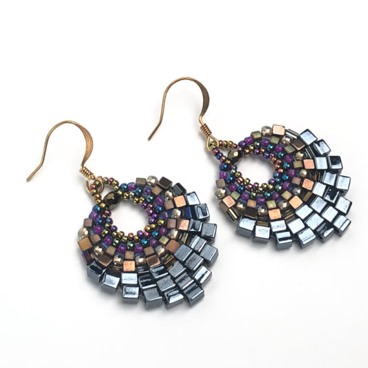 Vita Schneider Beaded Peacock Earrings, Hematite