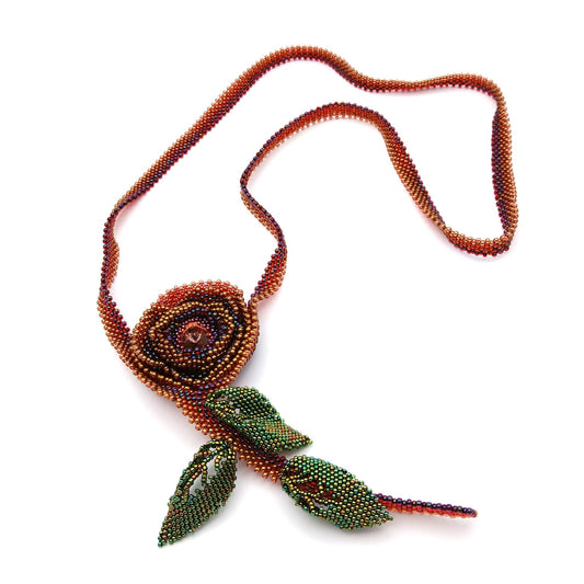 Vita Schneider Beaded Necklace, Rose With Leaves