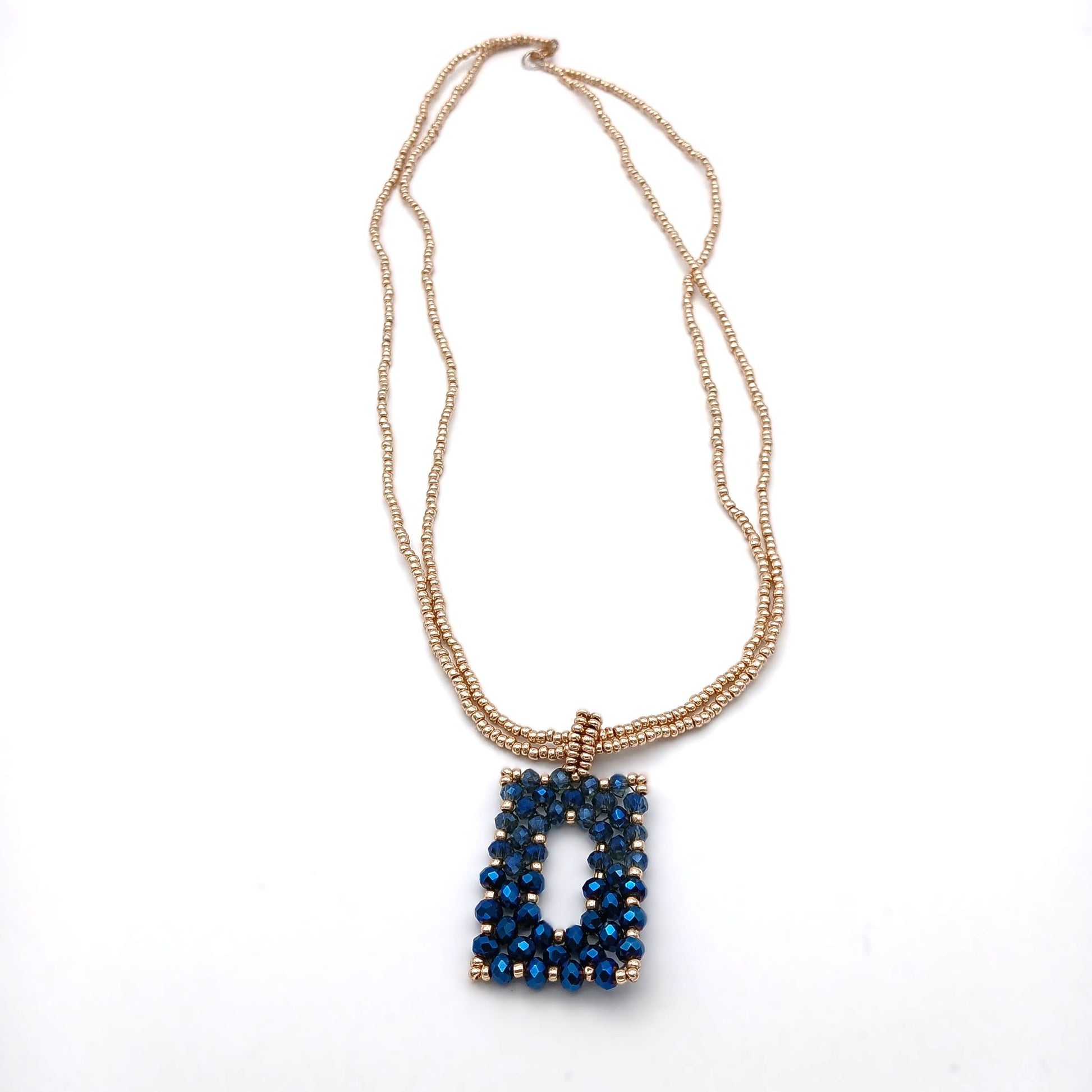Vita Schneider Beaded Necklace, Blue Crystal Rectangle