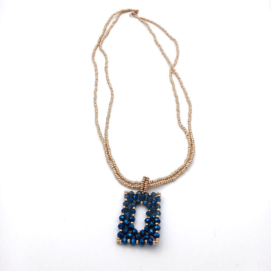 Vita Schneider Beaded Necklace, Blue Crystal Rectangle