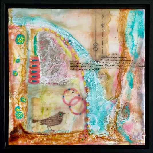 t. e. siewert "A LittlebirdieToldMe" Framed Encaustic