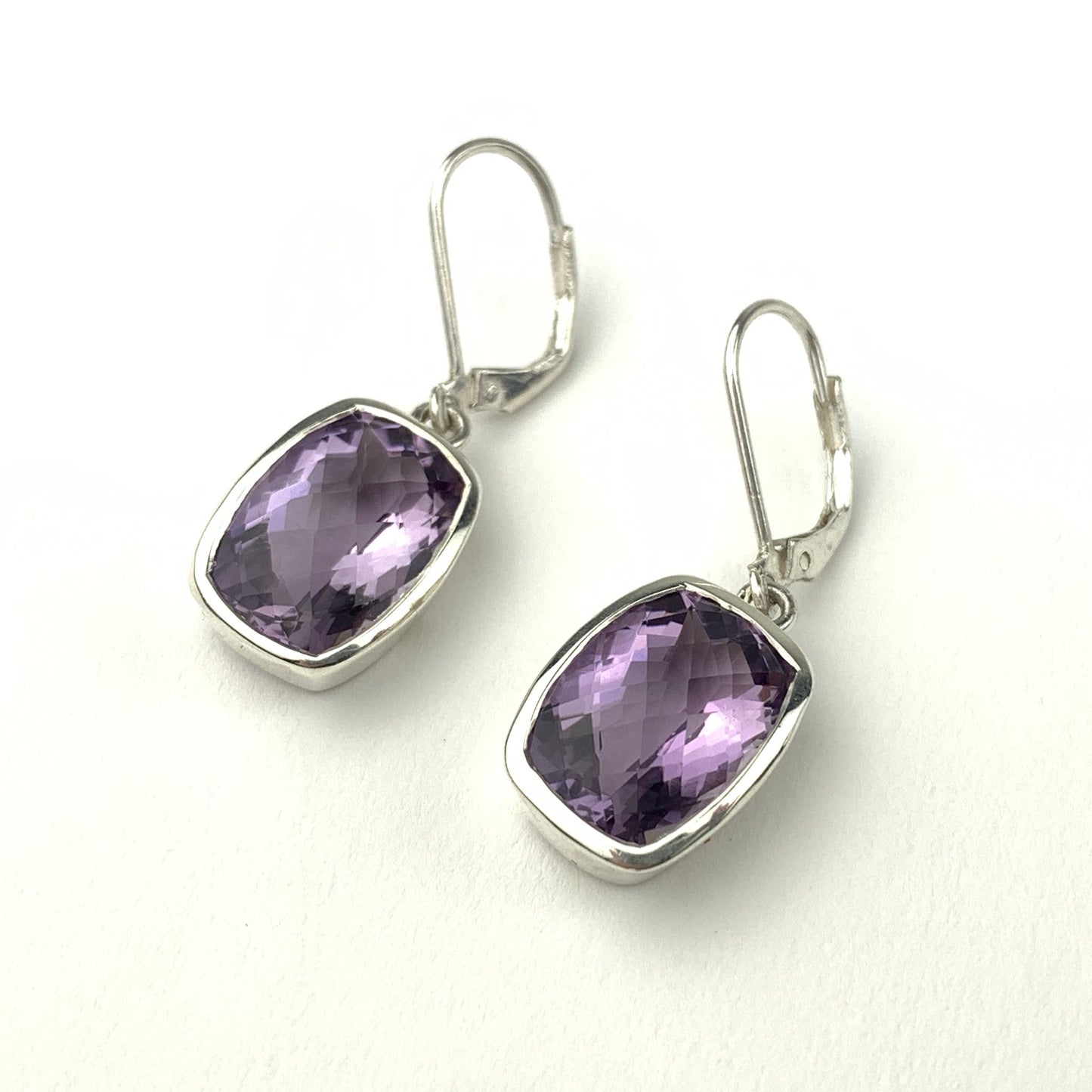 Julie Simon "Square Amethyst Lever Back" Earrings
