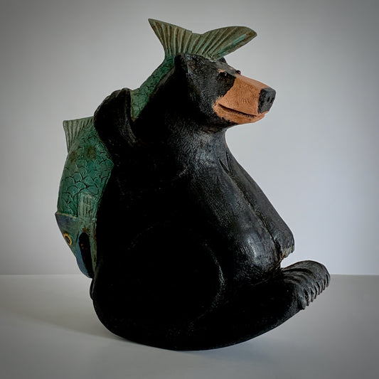 Robert Stebleton “Rocking Black Bear with Fish” Sculpture