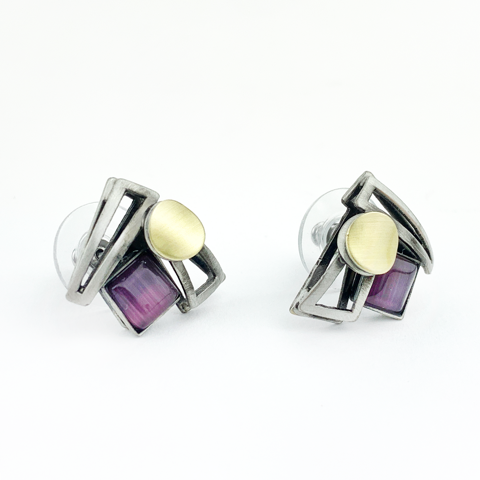 Crono Design, Post Earrings With Purple Stone