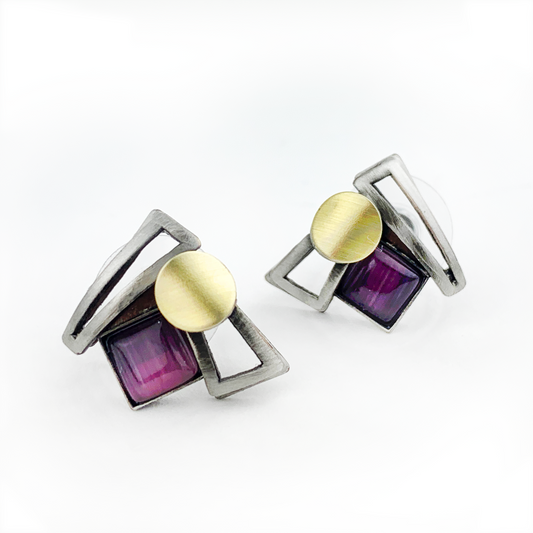 Crono Design, Post Earrings With Purple Stone