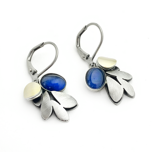 Crono Design, Lever Back Earring With Navy Stone
