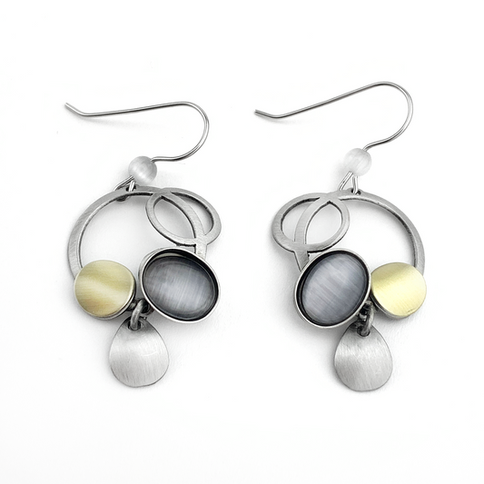 Crono Design French Hook Earrings With Grey Stone