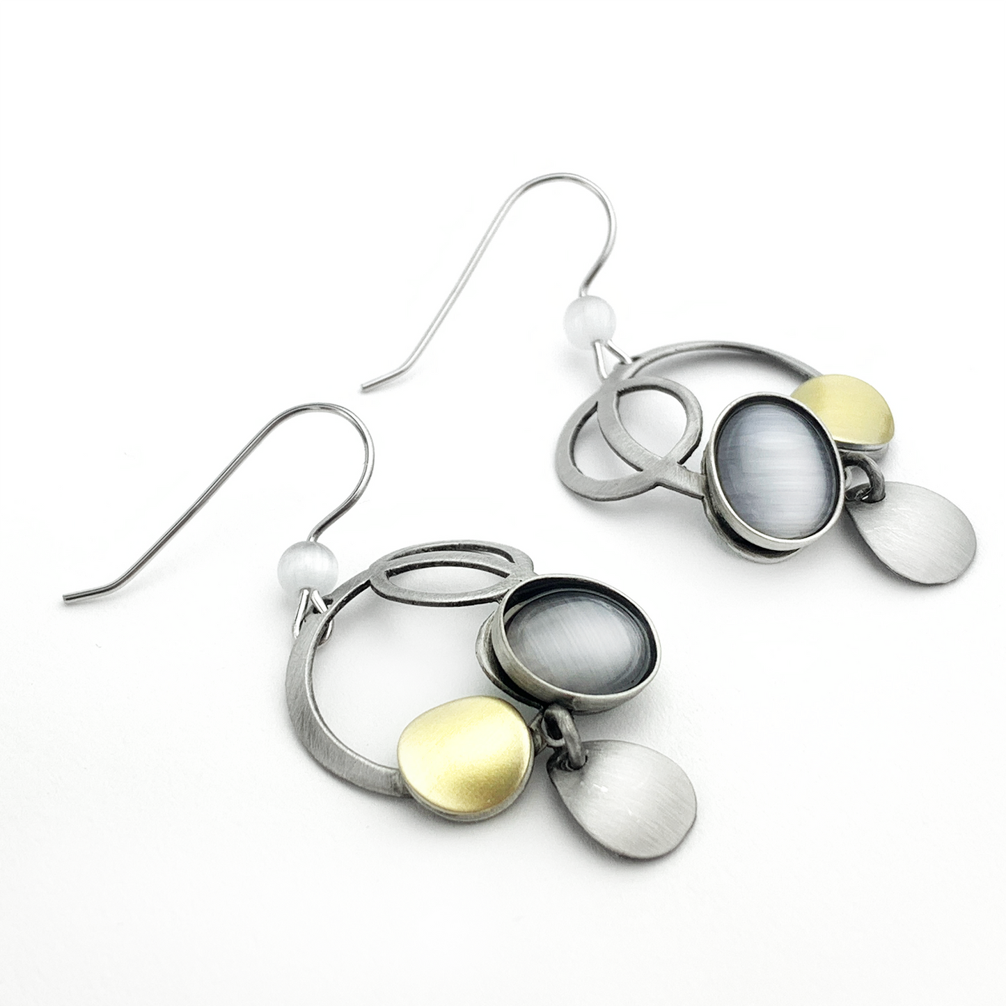 Crono Design French Hook Earrings With Grey Stone